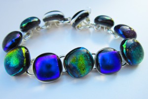 bracelet with dichroic glass cabochons