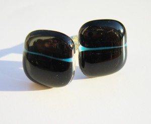 black cufflinks with blue line