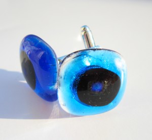 turquoise cufflinks with dichroic black and blue centre