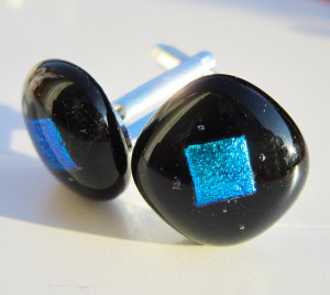 black cufflinks with blue dichroic